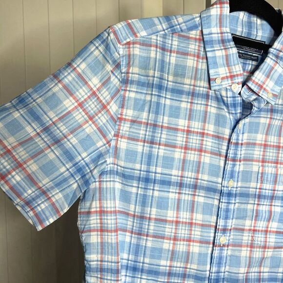 Vineyard Vines Men Slim Tucker Shirt Short Sleeves Cotton Plaid Blue and Red S - Picture 3 of 6